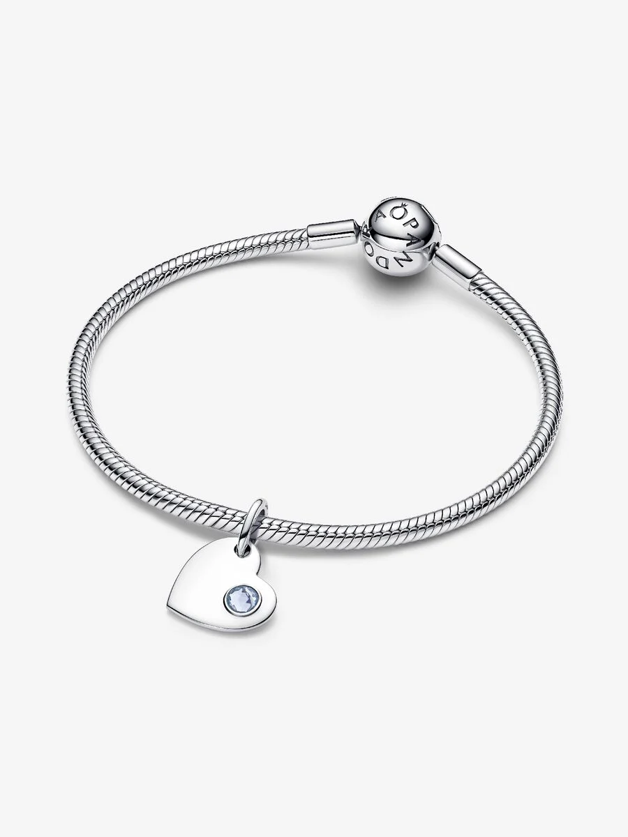 Charm Pendente Cuore con Pietra Azzura Marzo Argento Sterling 925 Pandora 794295C03