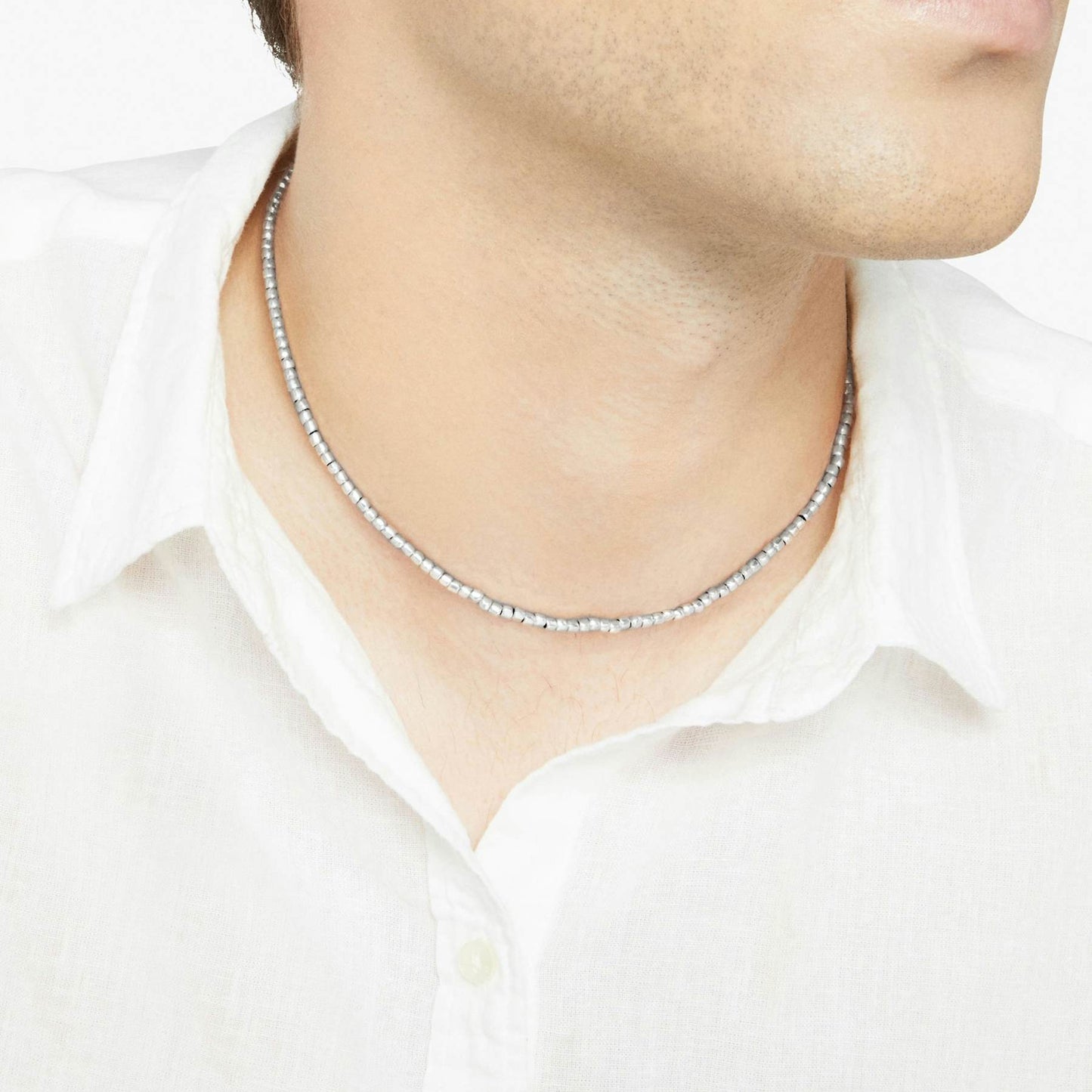 Mini Granelli Necklace in Silver, 9 Kt Rose Gold and Steel 55 cm Dodo DCC3005_GRANX_GAGMX