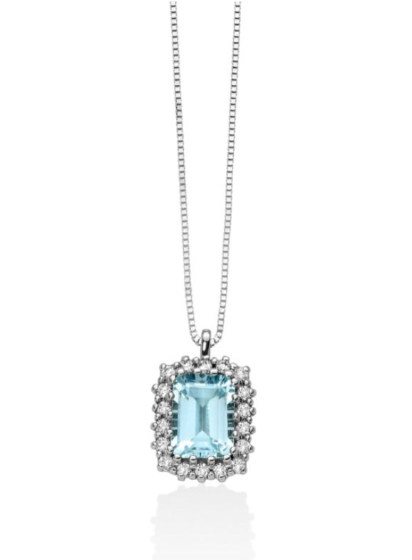 Collana Acquamarina con Diamanti in Oro Bianco Miluna CLD3927