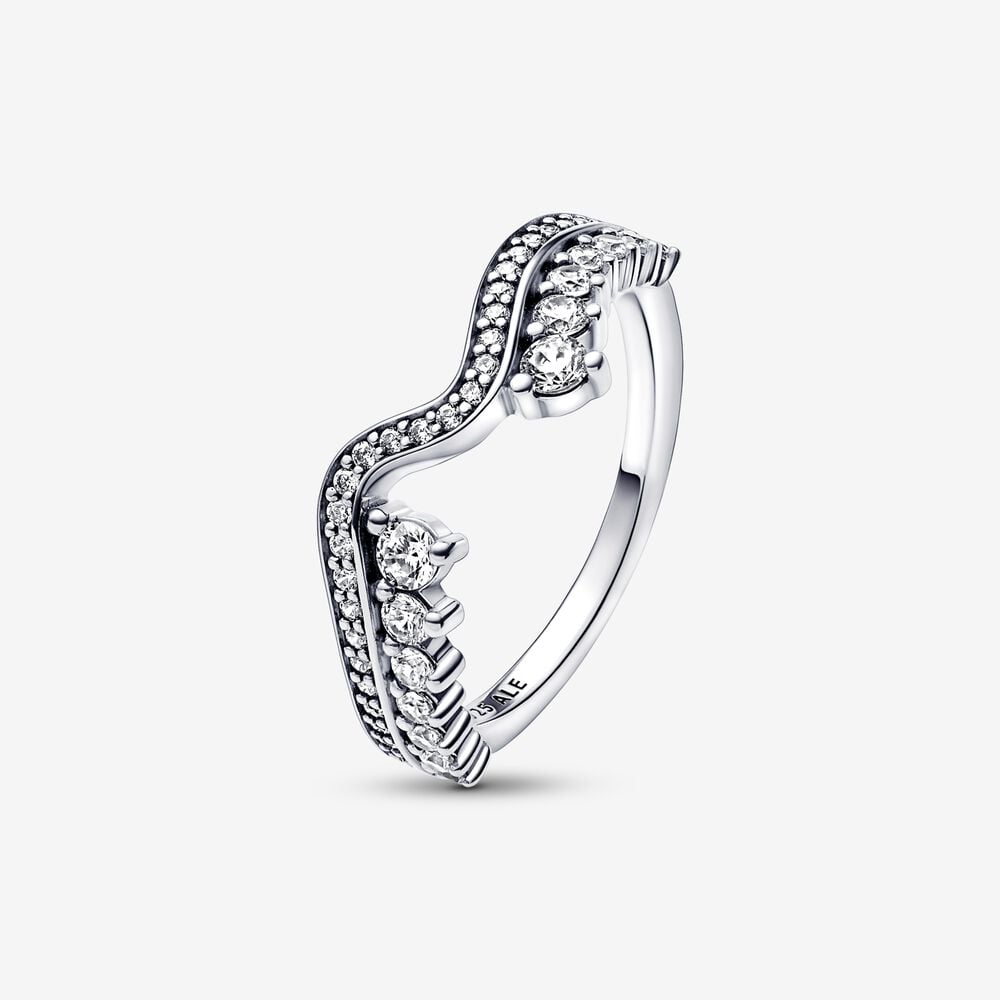 Pandora Ring Asymmetric Wave Luminous Stones 192543C01