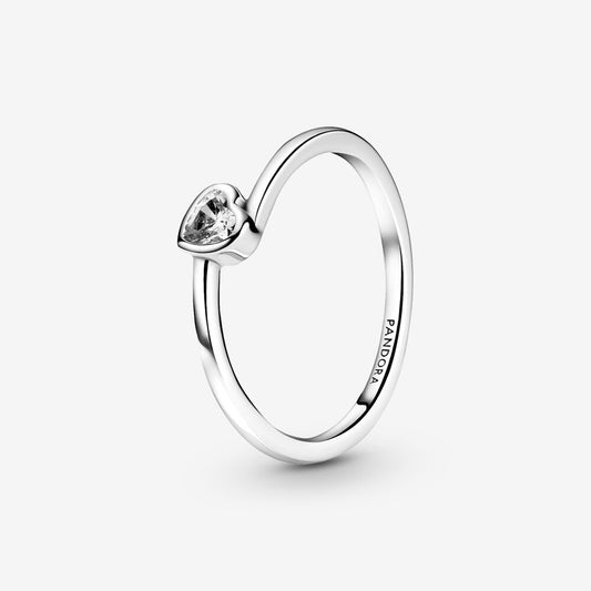 Pandora colorless oblique heart solitaire ring 199267C02