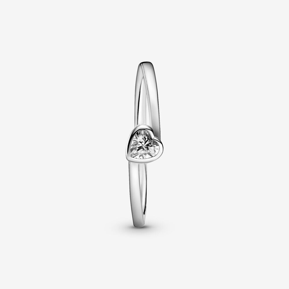 Pandora colorless oblique heart solitaire ring 199267C02
