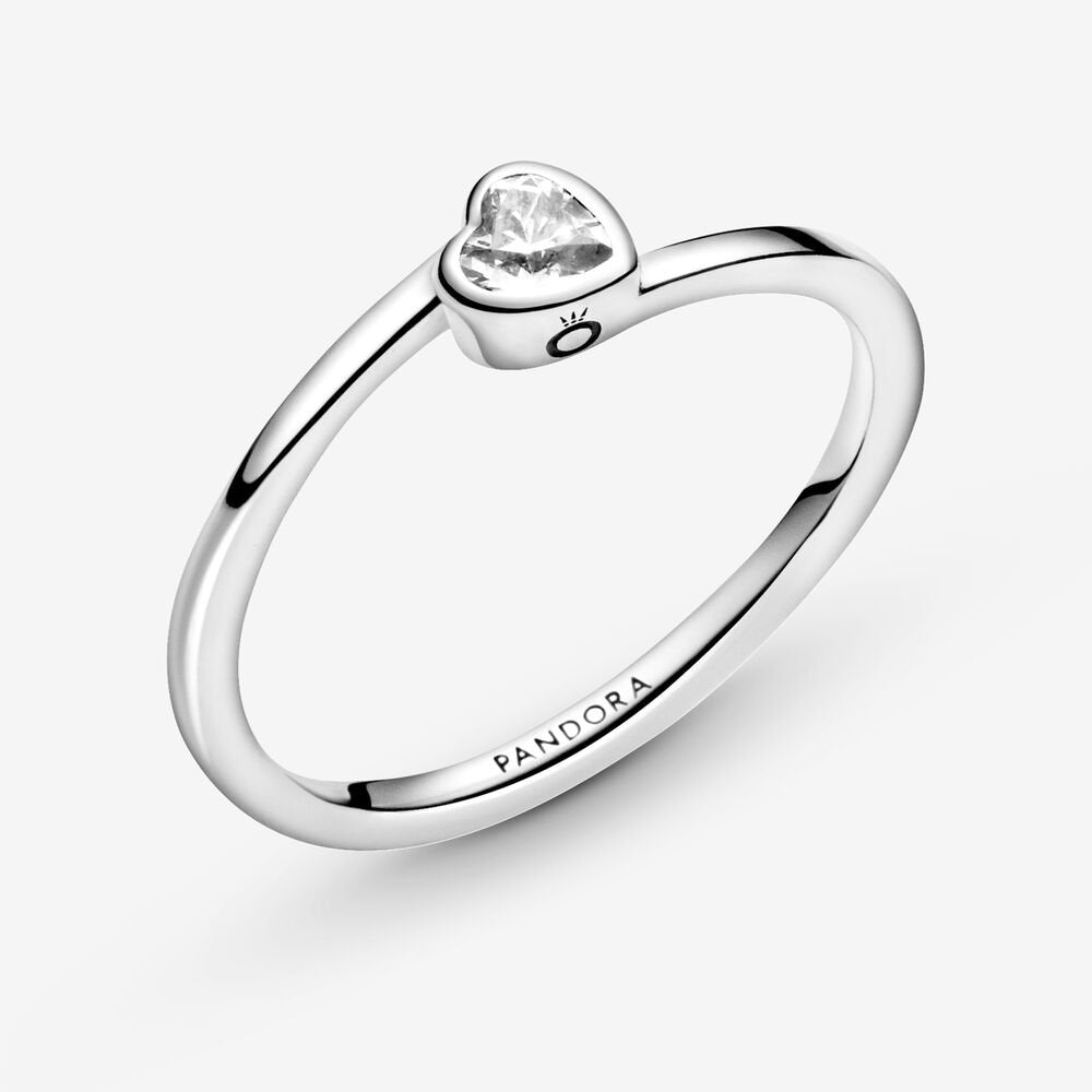 Pandora colorless oblique heart solitaire ring 199267C02