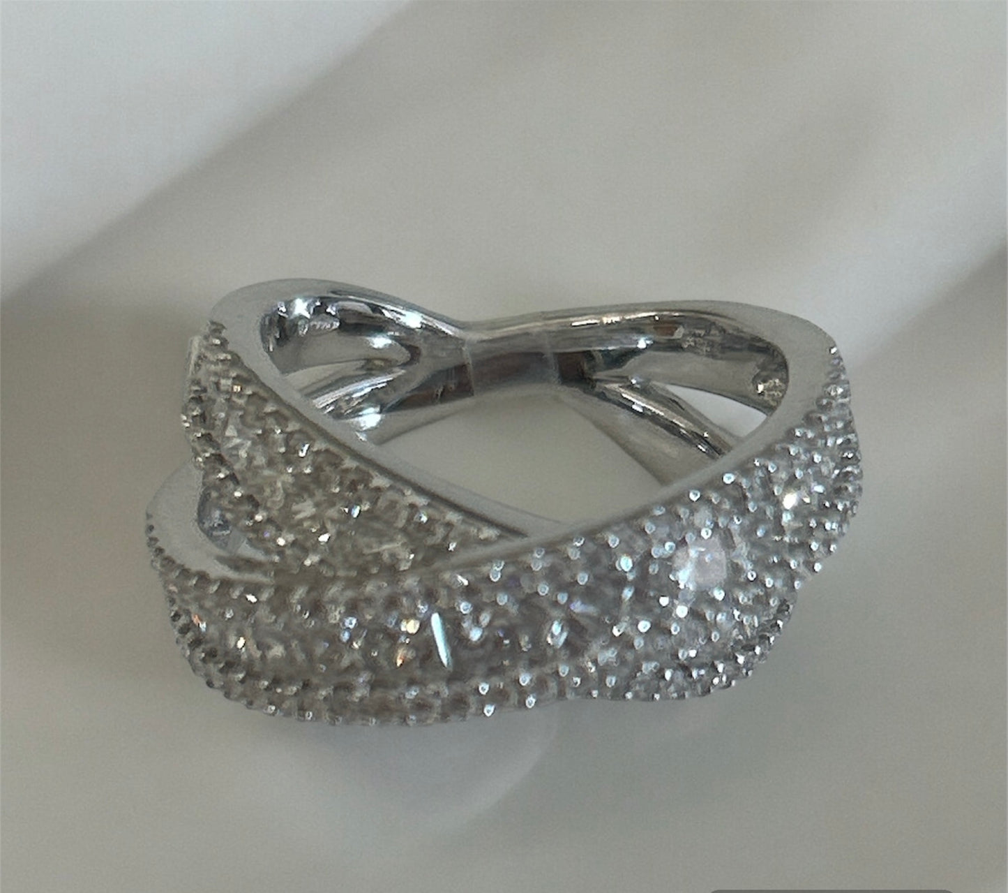 Crossed Band Ring in 18 Kt White Gold and Diamonds Crivelli 035-VR24661