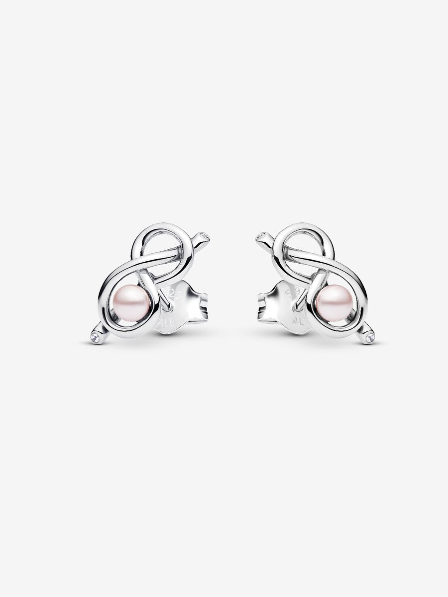 Orecchini Legame infinito con Perla Rosa Artificiale Argento Sterling 925 Pandora 293761C01