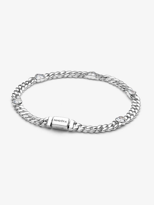 Bracciale Catena Maglia Cubana con Cuori Argento Sterling 925 Pandora 594226C01