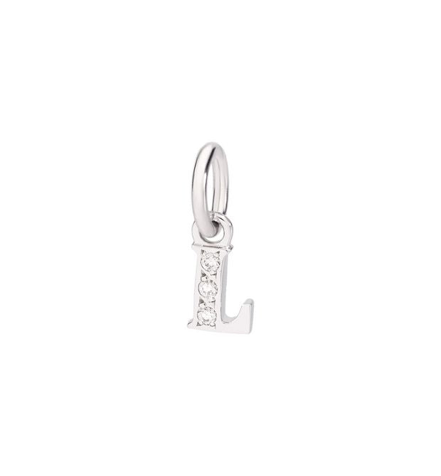 Ciondolo Lettera L Prezioso Oro Bianco Rodiato Rodiato 18 Kt e Diamanti Bianchi Dodo DMC0112_LETLS_DB0O2