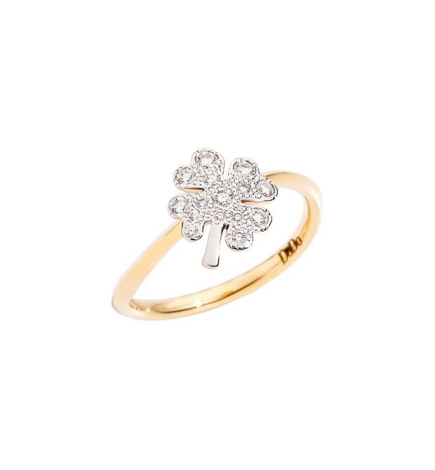 Anello Quadrifoglio Prezioso Oro Giallo 18 Kt e Diamanti DAC0009_FOURS_DB0OG
