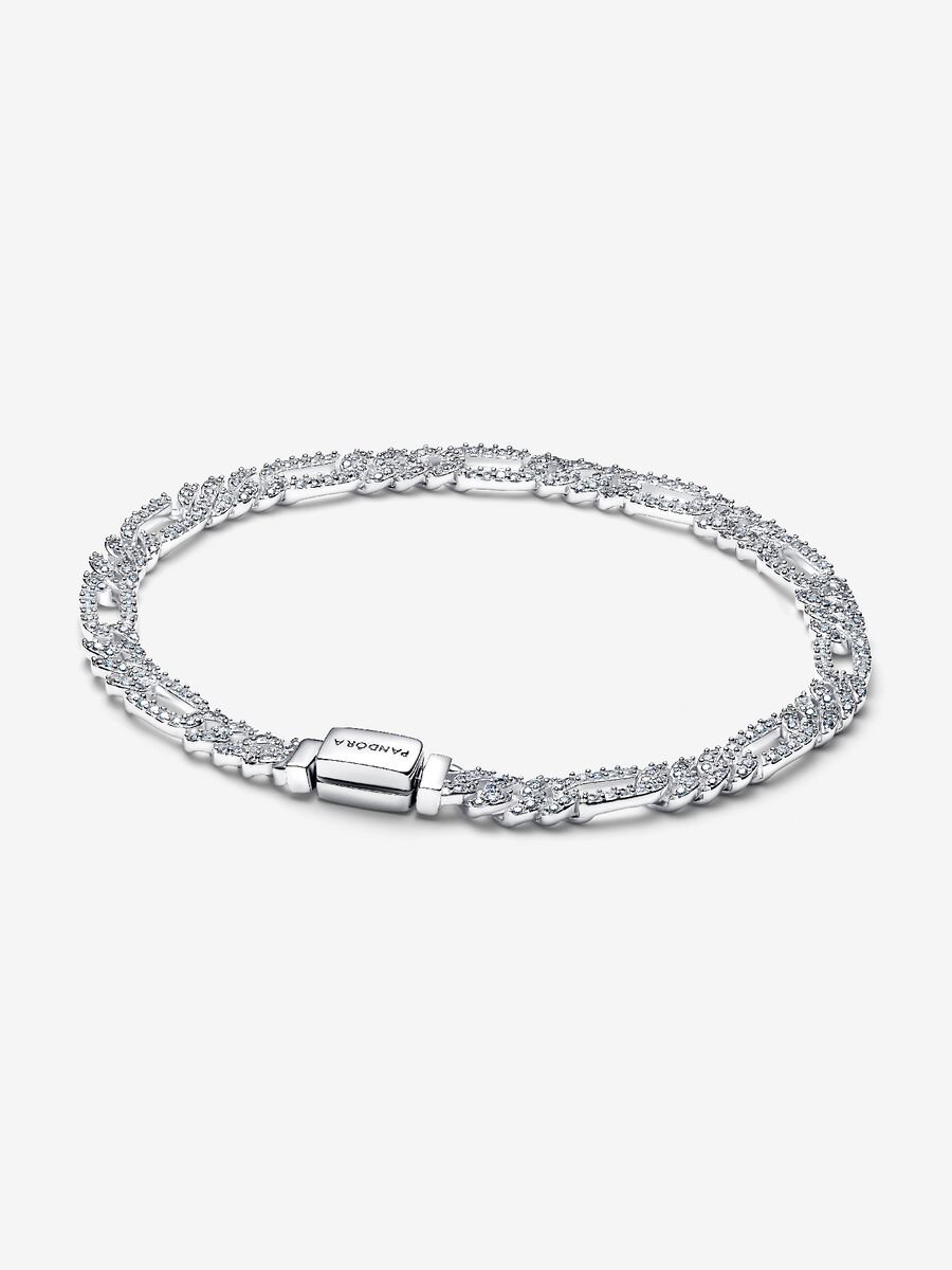 Bracciale Catena Maglia Cubana Pavè con Ovali Argento Sterling 925 Pandora 594227C01