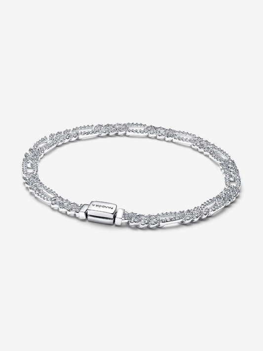 Bracciale Catena Maglia Cubana Pavè con Ovali Argento Sterling 925 Pandora 594227C01