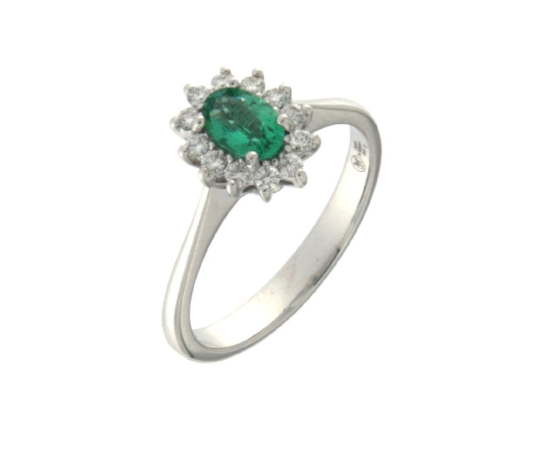 Anello con Smeraldo e Diamante in Oro Bianco Mirco Visconti MV213/B10S