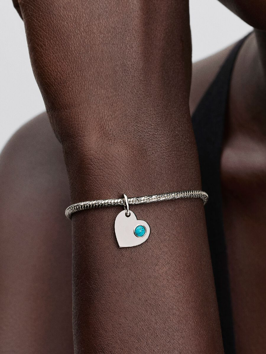Charm Pendente Cuore con Pietra Turchese Dicembre Argento Sterling 925 Pandora 794295C12