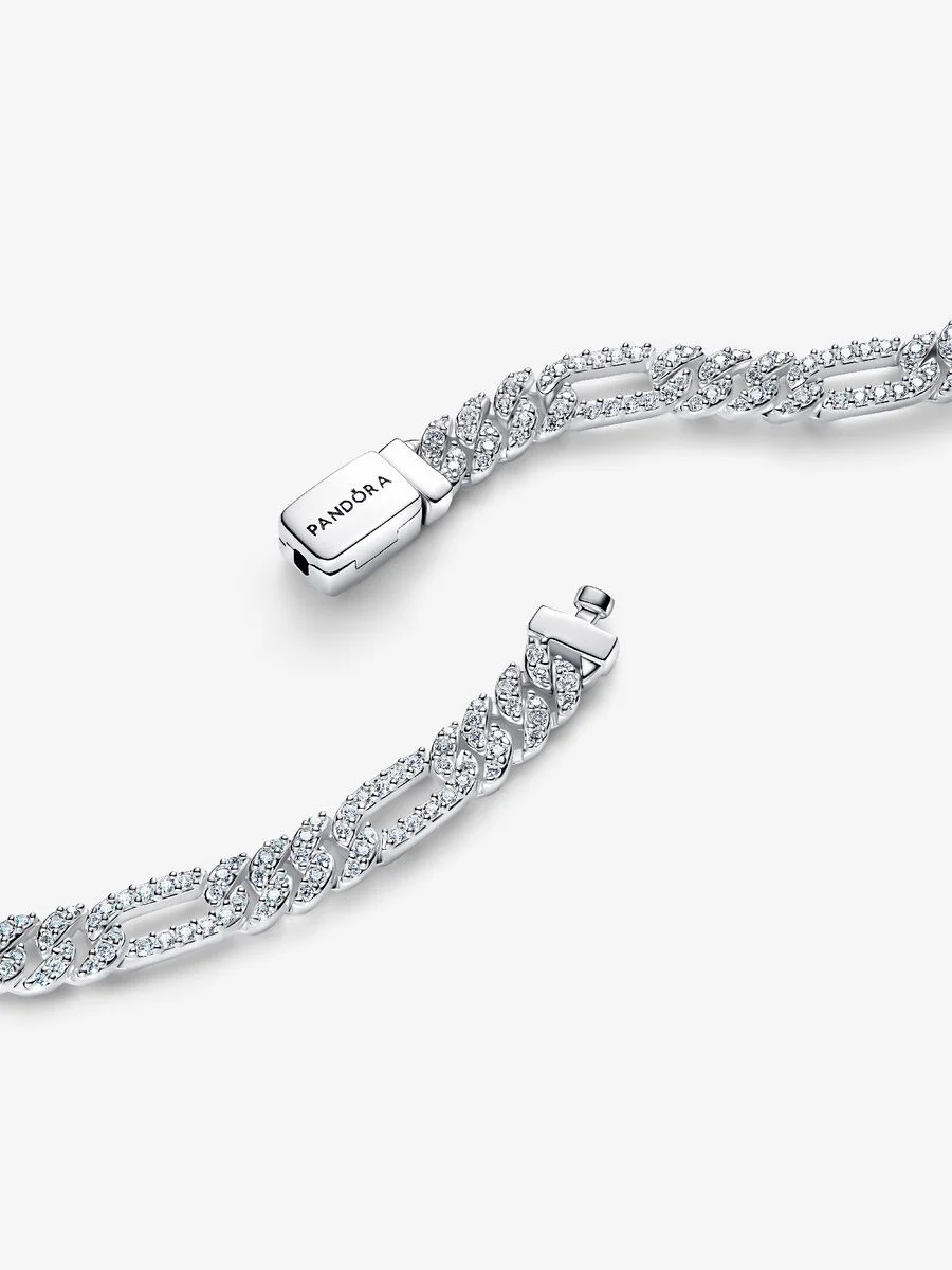 Bracciale Catena Maglia Cubana Pavè con Ovali Argento Sterling 925 Pandora 594227C01