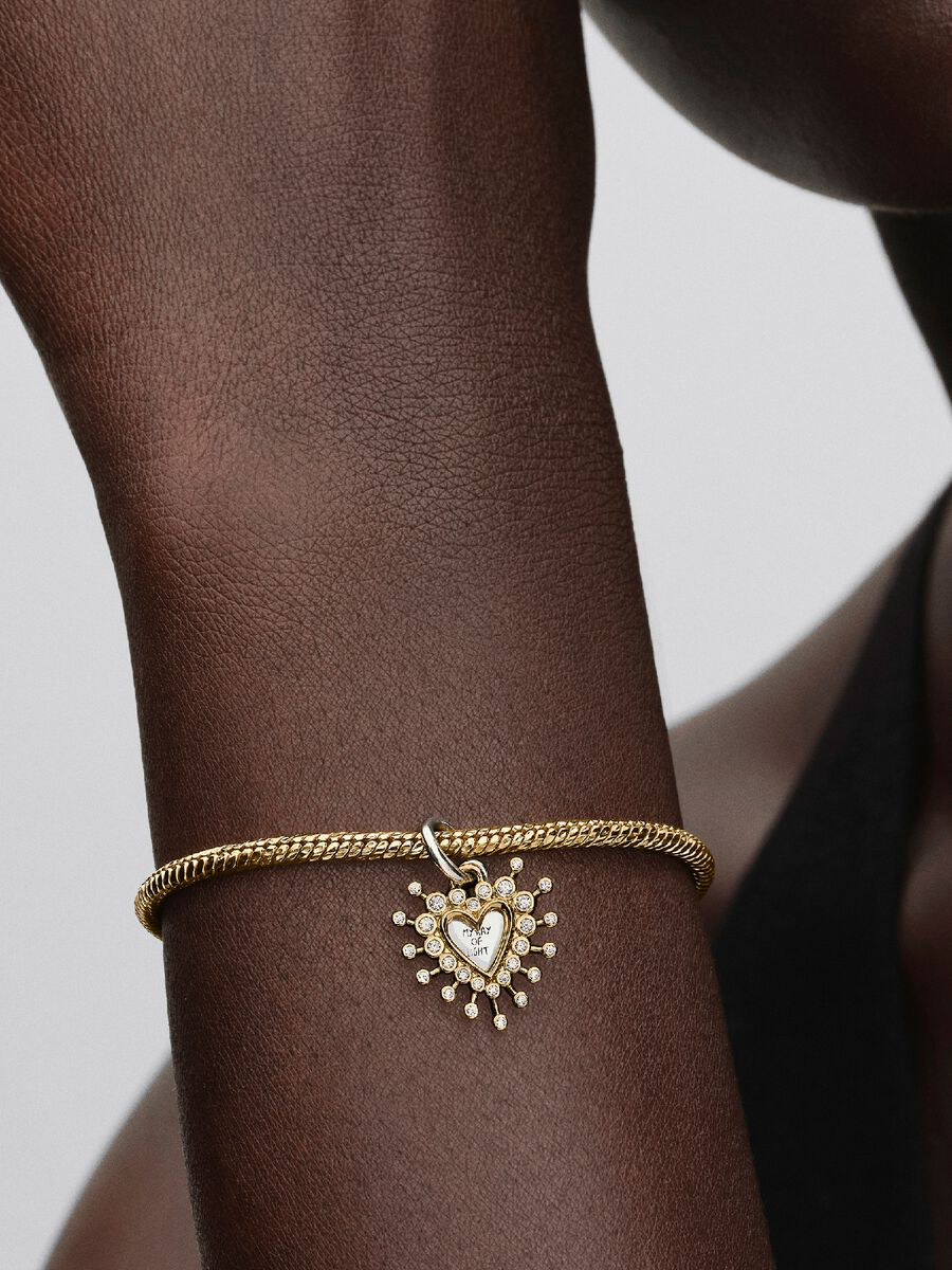 Charm pendente Cuore Luminoso doppio Argento Sterling 925, Placcatura in Oro 14k Pandora 764141C01