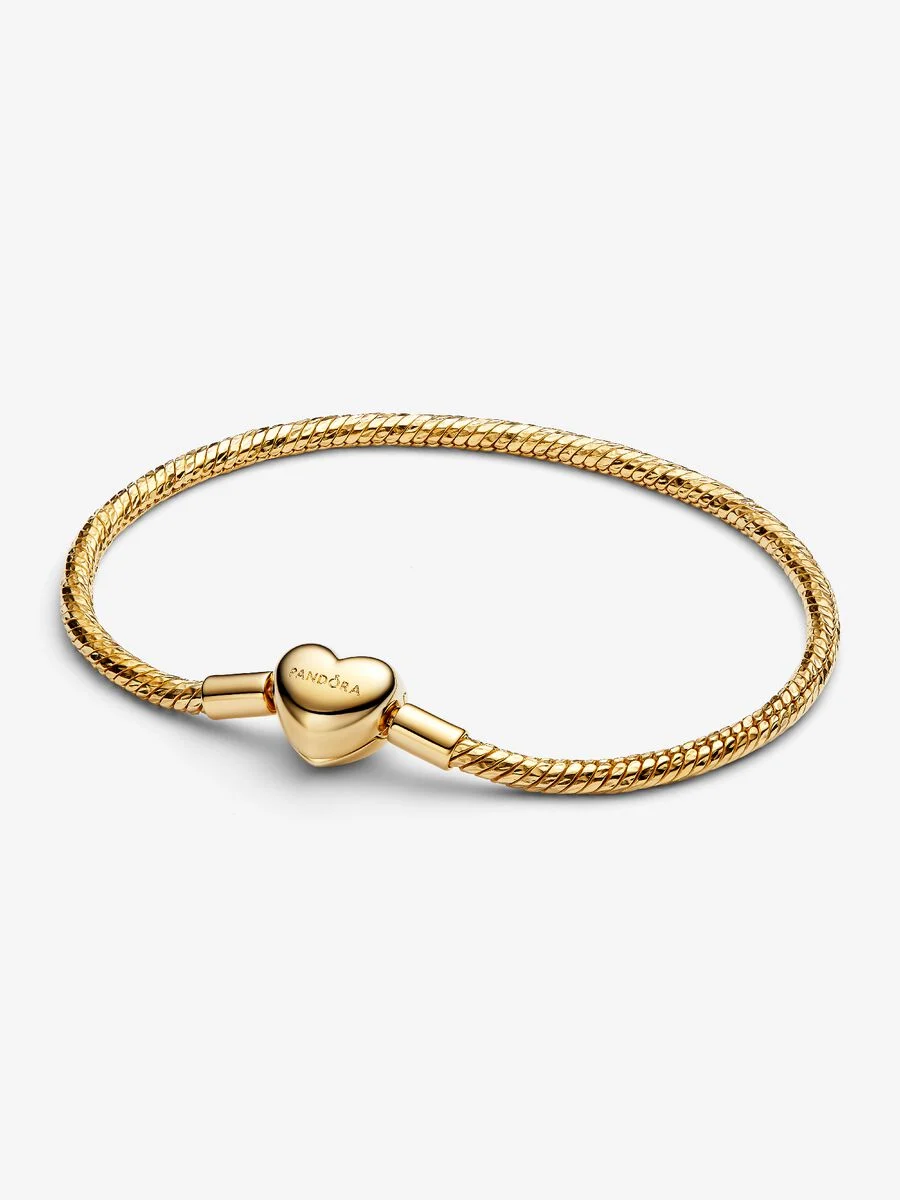 Bracciale Maglia Snake Sfaccettata con Chiusura a Cuore Placcatura in Oro 14k Pandora 564236C00