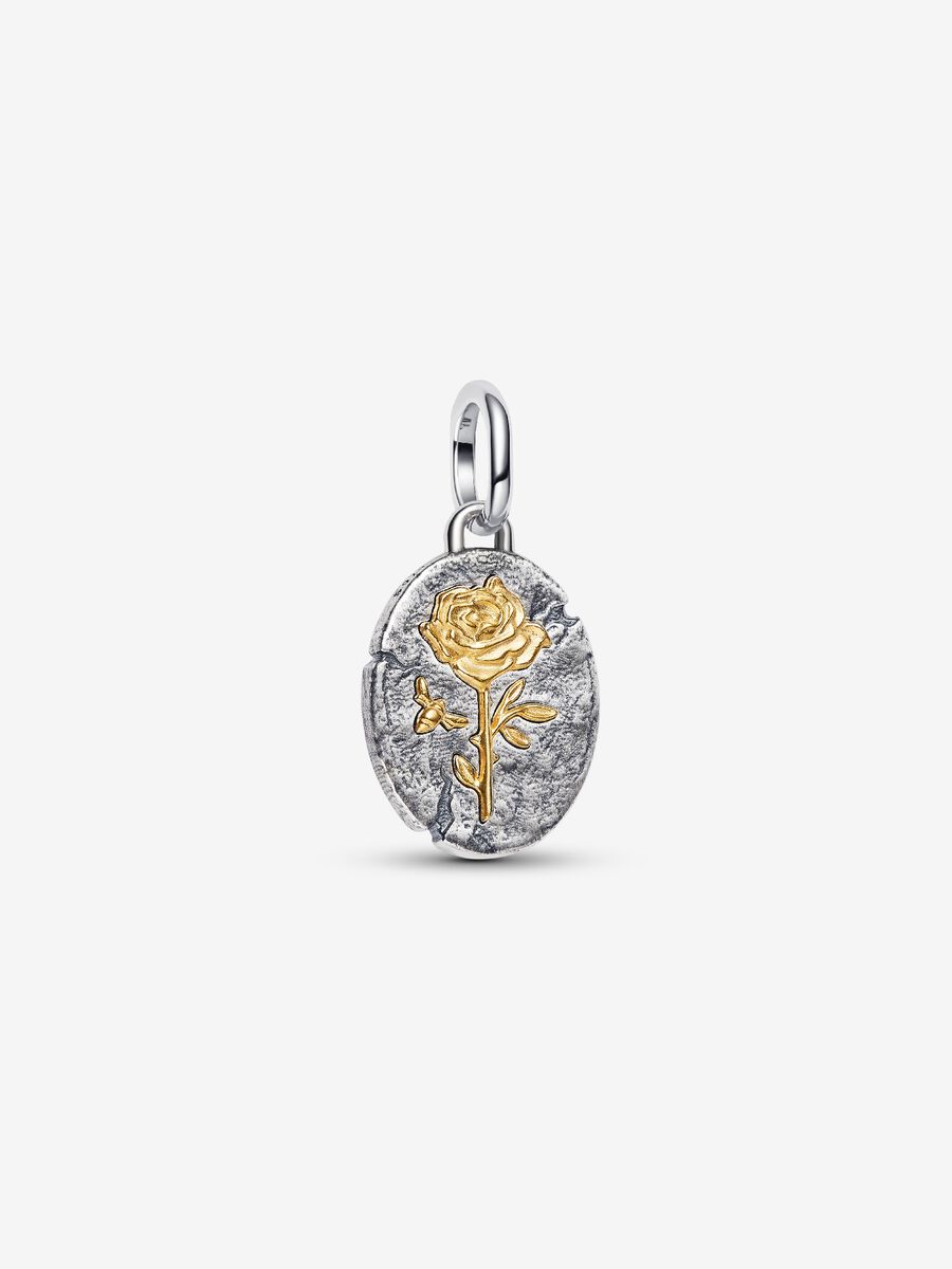 Charm Medallion Rosa "Rosa Inter Spinas Crescit" Argento Sterling 925, Placcatura in Oro 14k Pandora 764087C00