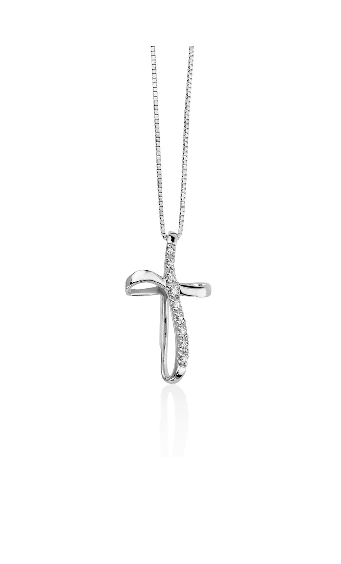 Collana in Oro Bianco con Croce e Diamanti Miluna CLD745