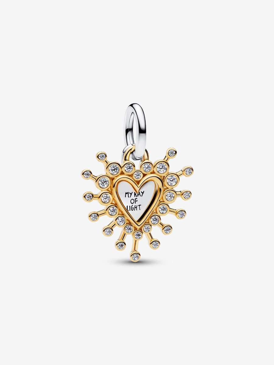 Charm pendente Cuore Luminoso doppio Argento Sterling 925, Placcatura in Oro 14k Pandora 764141C01
