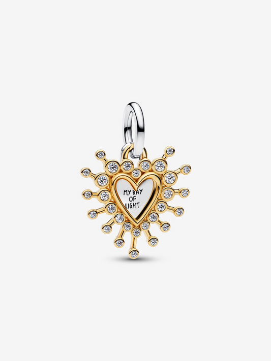 Charm pendente Cuore Luminoso doppio Argento Sterling 925, Placcatura in Oro 14k Pandora 764141C01