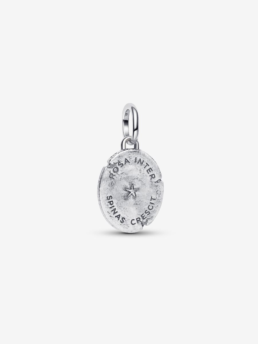 Charm Medallion Rosa "Rosa Inter Spinas Crescit" Argento Sterling 925, Placcatura in Oro 14k Pandora 764087C00