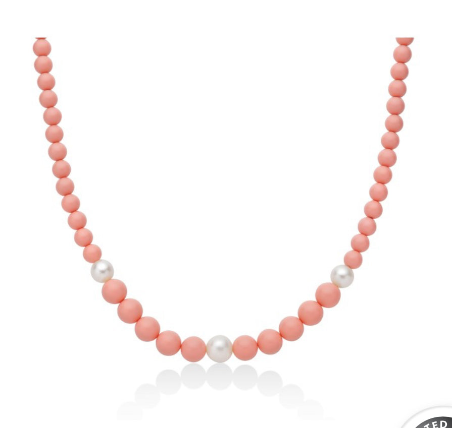 Collana “Terra e Mare” in Pasta di Corallo Rosa e Perle in Argento925 Miluna PCL6693
