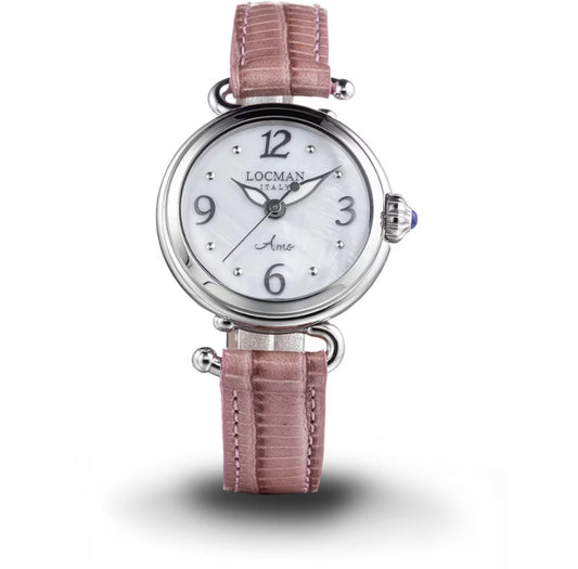 LOCMAN Amo 0701A14A-00MWNKPF 32MM White mother-of-pearl watch with antique pink leather strap