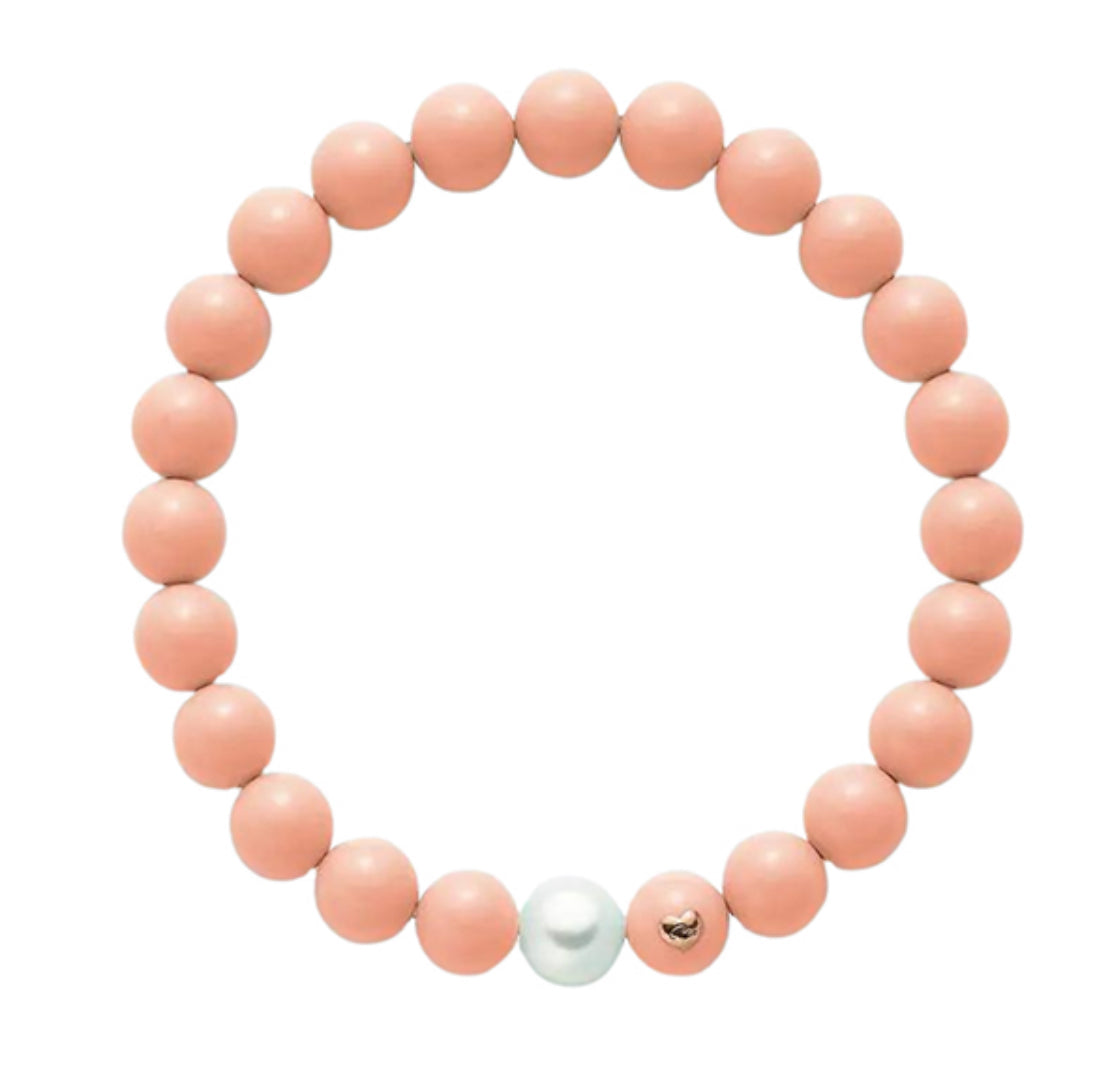 Bracciale “Terra e Mare” in Pasta di Corallo Rosa e Perla in Argento925 Miluna PBR2085