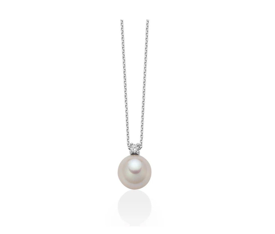 Collana con Perla Oriente 8-8,5mm e Diamante in Oro Bianco Miluna PCL5499