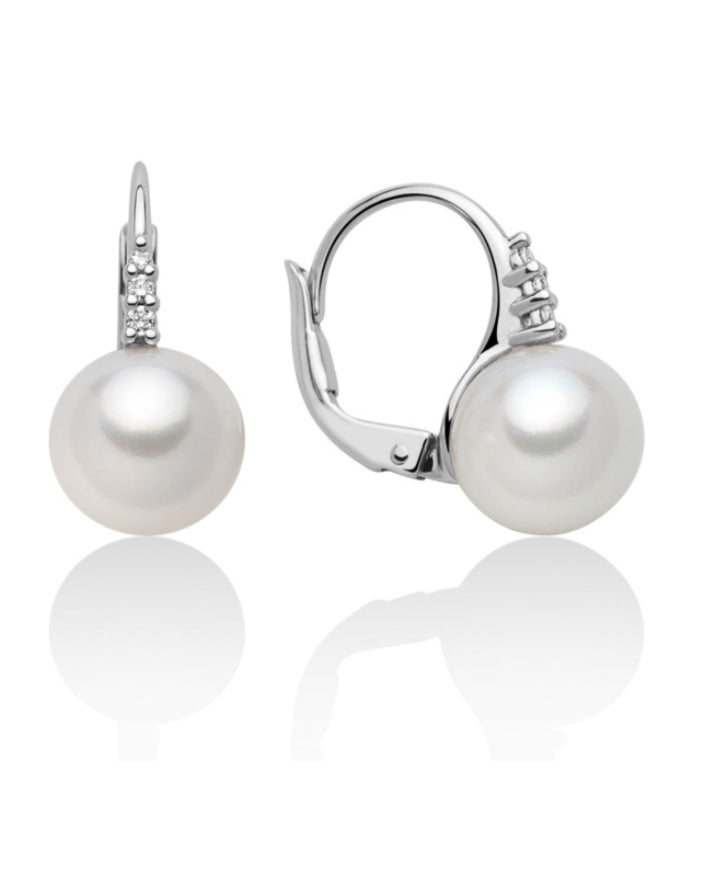 Orecchini di Perle a Monachella 8,5-9mm in Oro Bianco e Diamanti Miluna PER2543