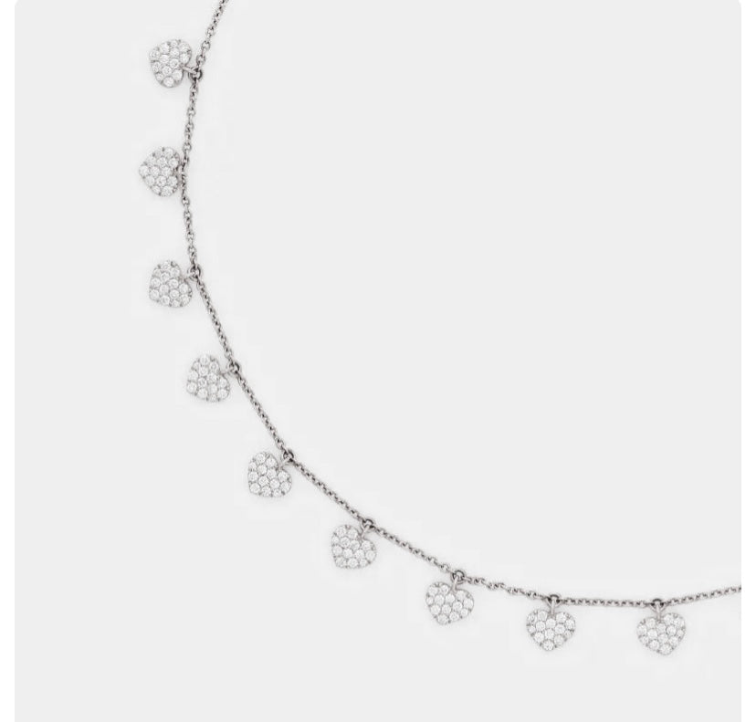 Collana Cuoricini Oro Bianco 18 Kt E Diamanti Crivelli 234-5723