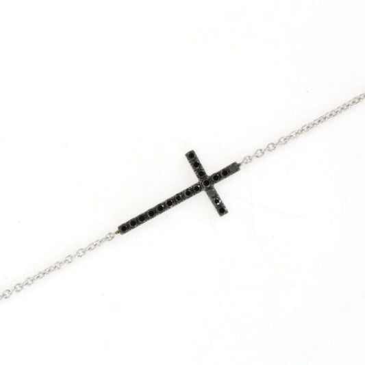 Bracciale Croce Oro Bianco 18 Kt E Diamanti Neri Crivelli 370-XB1836