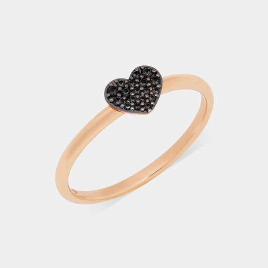 Anello Cuore Pavé Oro Rosa 18 Kt E Diamanti Neri Crivelli 370-XR5184