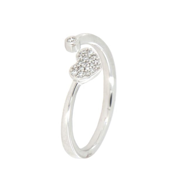 Anello Cuore Pavé Semi Aperto Oro Bianco 18 Kt E Diamanti Crivelli 370-XR6279