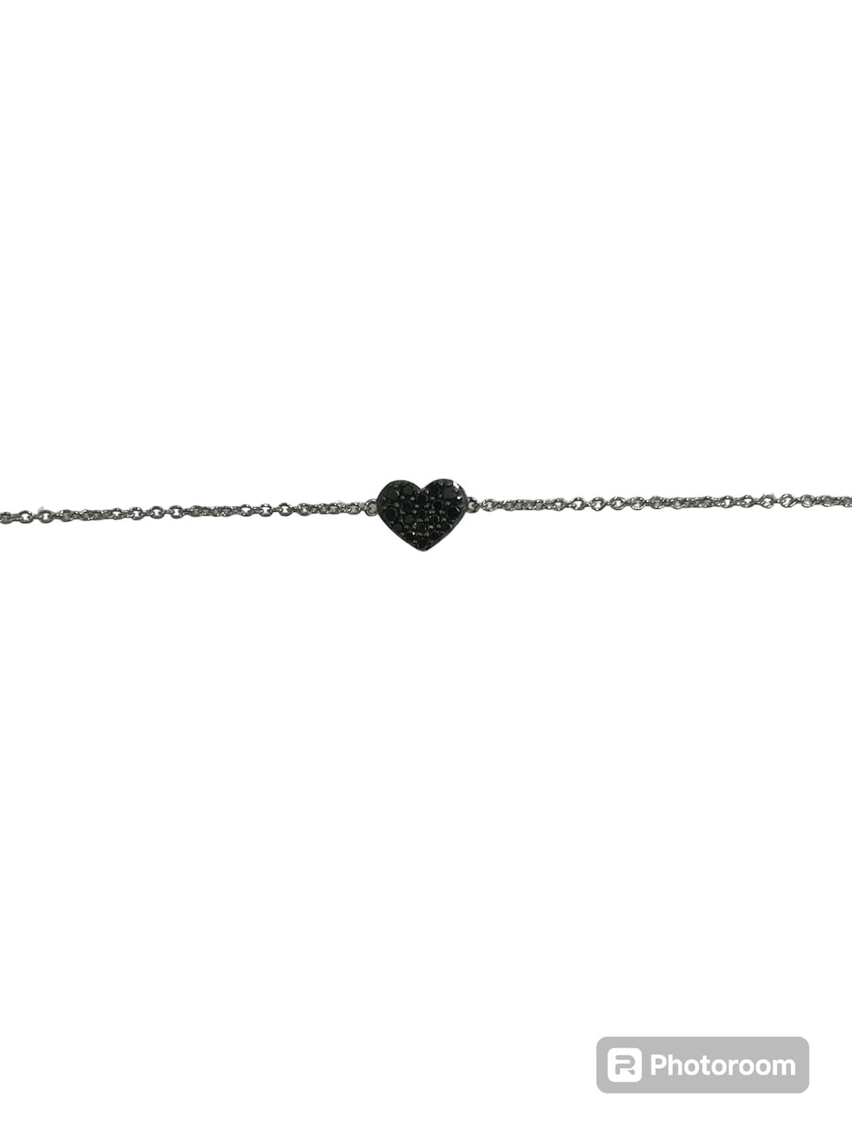 Bracciale Cuore Pavé Oro Bianco 18 Kt E Diamanti Neri Crivelli 370-XB2785
