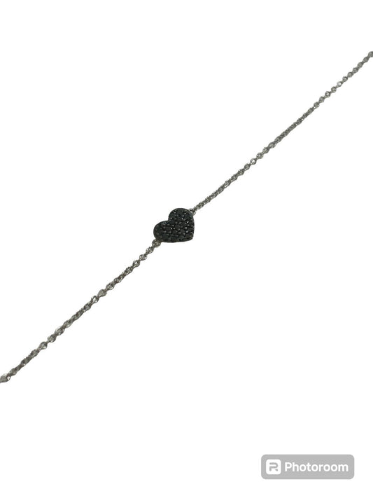 Bracciale Cuore Pavé Oro Bianco 18 Kt E Diamanti Neri Crivelli 370-XB2785