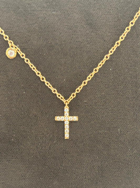 Girocollo Croce Oro Rosa 18 Kt E Diamanti 234-3576-G