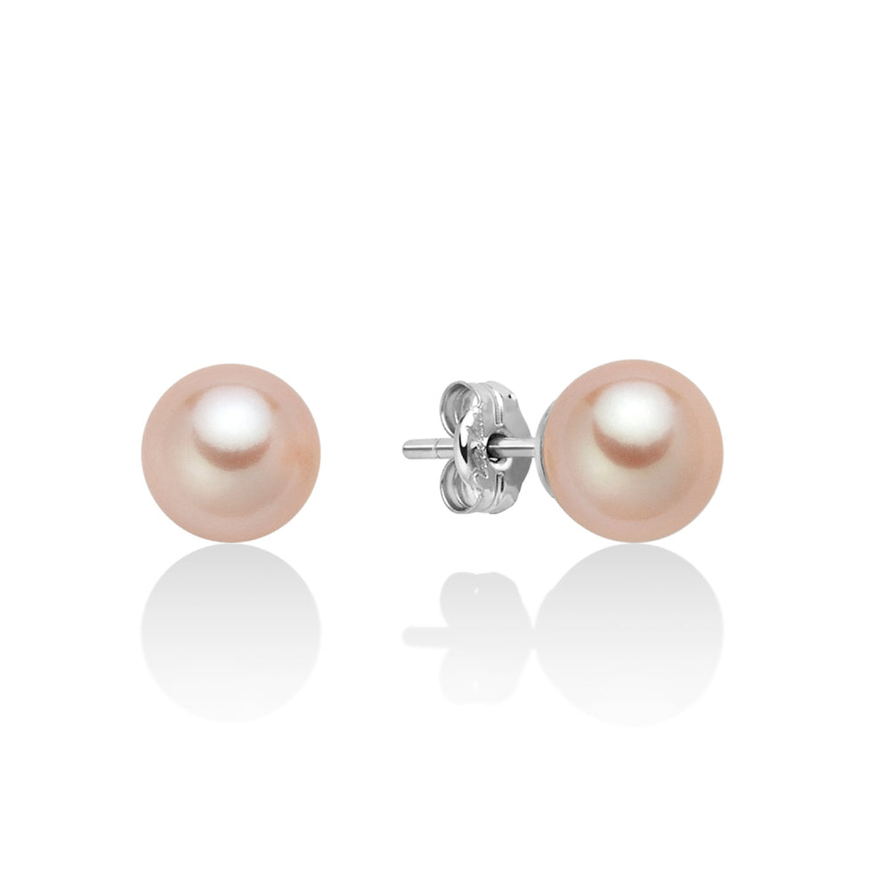 Orecchini di Perle Color Pesca 7-7,5 in Oro Bianco Miluna PPN775BPMV