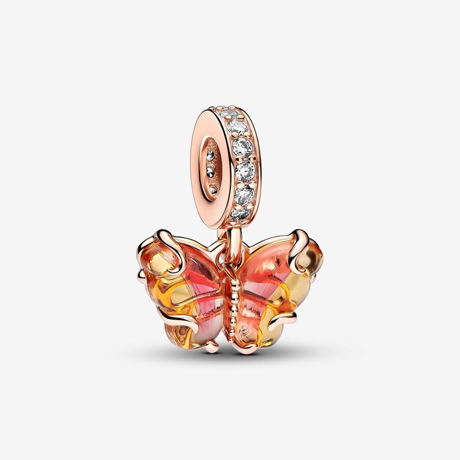 Charm Pendente Farfalla Vetro di Murano Arancione e Rosa Pandora 782698C01