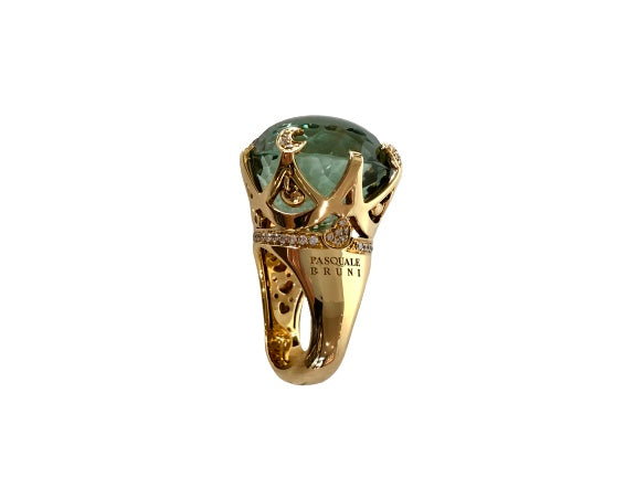 Sissi Ring Yellow Gold Prasiolite Diamonds Pasquale Bruni 13119g