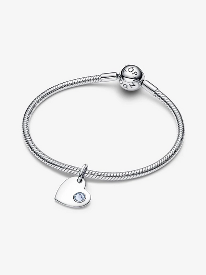 Charm Pendente Cuore con Pietra Azzura Marzo Argento Sterling 925 Pandora 794295C03