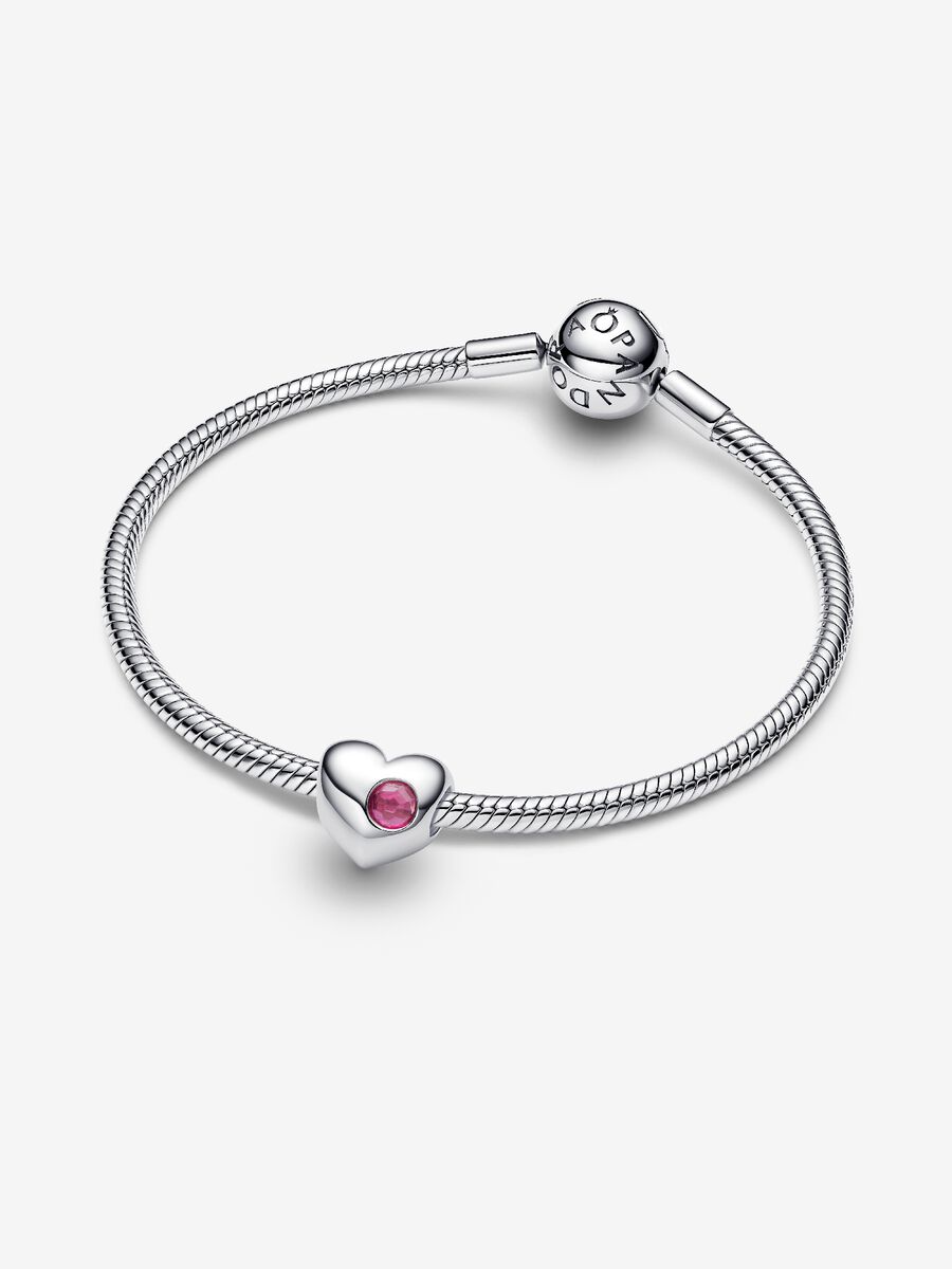 Charm Cuore con Pietra Rosa Scuro Ottobre da incidere Argento Sterling 925 794161C10