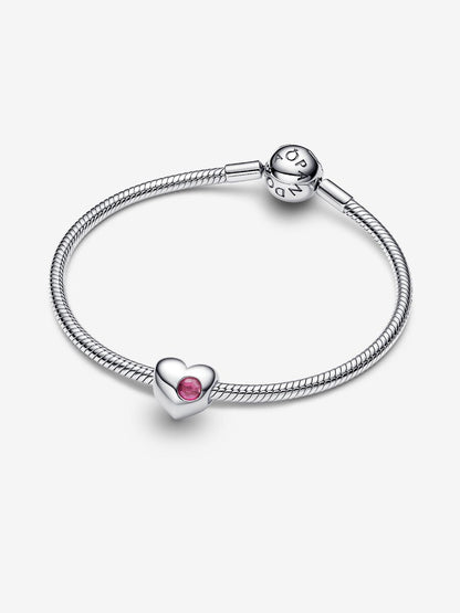 Charm Cuore con Pietra Rosa Scuro Ottobre da incidere Argento Sterling 925 794161C10