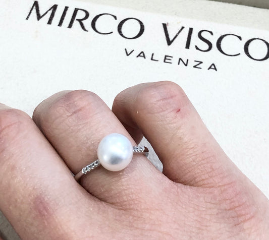 Anello con Perla Coltivata e Diamante in Oro Bianco Mirco Visconti AB896/20C