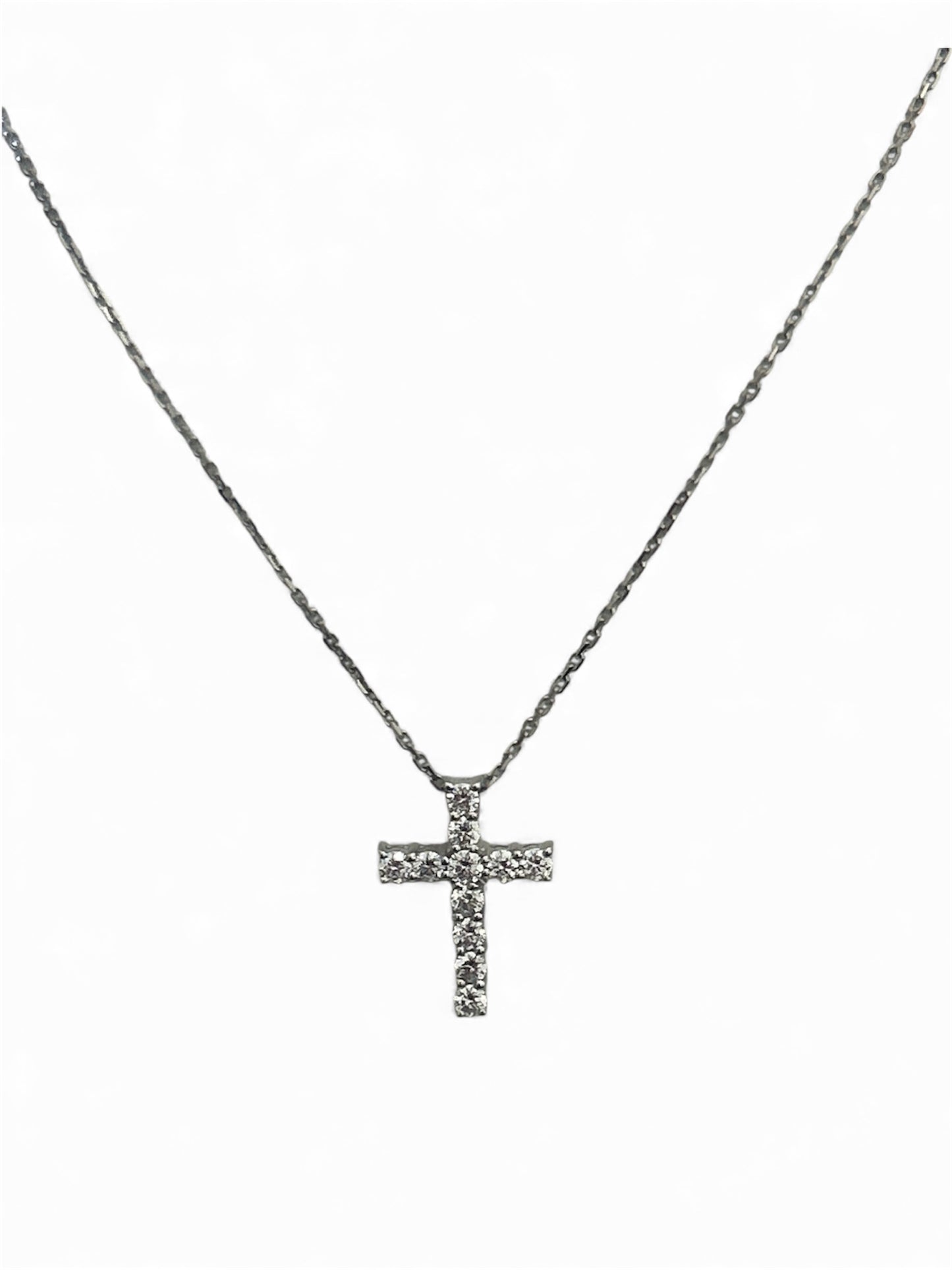 Girocollo Croce Oro Bianco 18 Kt E Diamanti Crivelli 024-1558