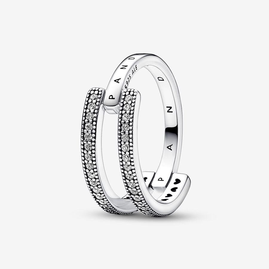 Double Band Ring with Logo and Pavè Pandora 192778C01