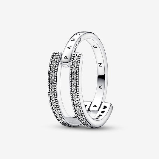 Double Band Ring with Logo and Pavè Pandora 192778C01