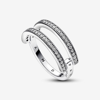 Double Band Ring with Logo and Pavè Pandora 192778C01