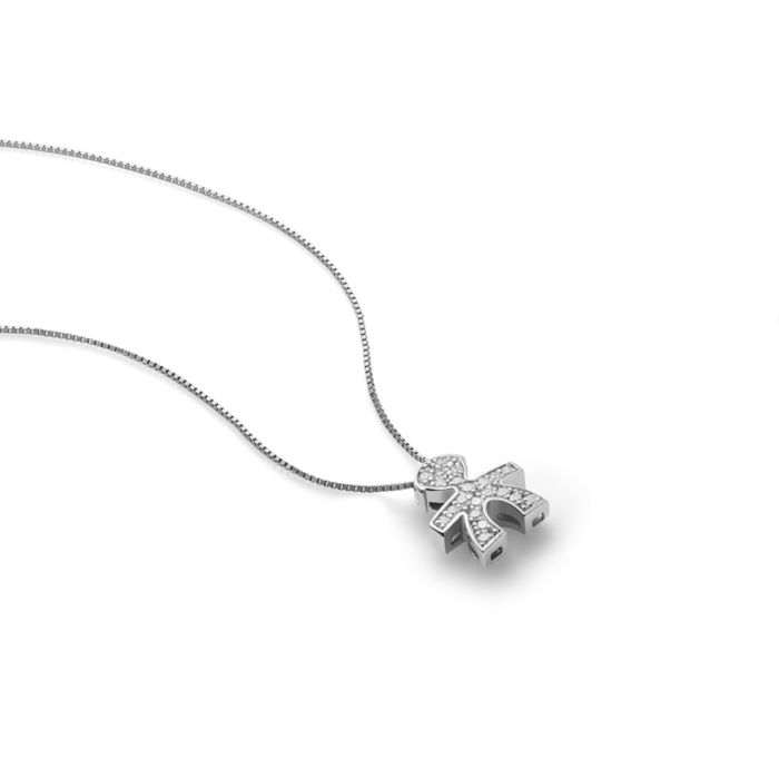 Collana i Tesorini con Sagoma Bimbo in Oro Bianco 18 kt e Diamanti Le Bebè LBB950
