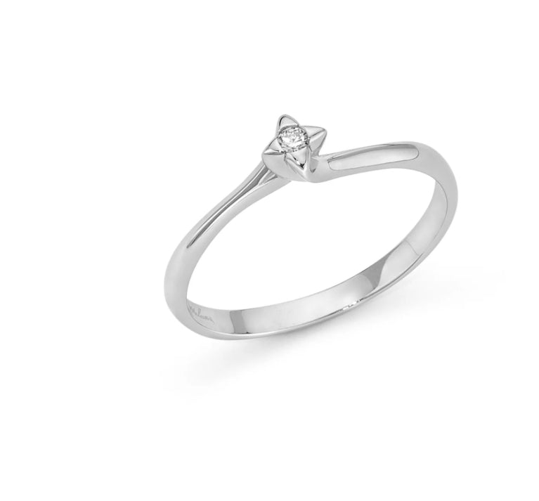 Anello Solitario con Diamante e Griffe Triangolari in Oro Bianco Miluna LID2850-003G7