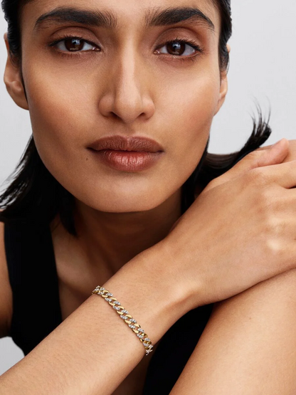 Bracciale Catena Maglia Cubana Bicolore con Pavè Argento Sterling 925, Placcatura in Oro 14k Pandora 564229C01